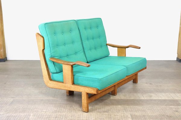 French Solid Oak Sofa by Guillerme & Chambron, 1960s-ZZP-1308845