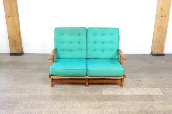 French Solid Oak Sofa by Guillerme & Chambron, 1960s-ZZP-1308845