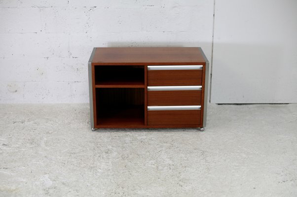 French Solid Wood Polished Steel Storage Cabinet from Henri Lewser & Claude Gaillard, 1970s-MAO-1209437