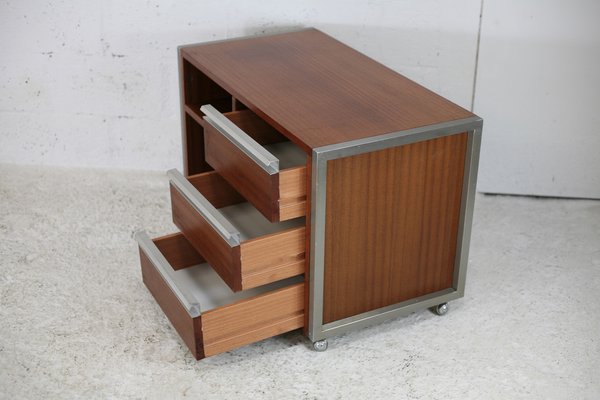 French Solid Wood Polished Steel Storage Cabinet from Henri Lewser & Claude Gaillard, 1970s-MAO-1209437