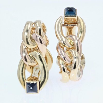 French Stirrup Cufflinks in 18K Yellow Gold with Sapphire, 1960s-OLU-1229992