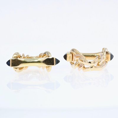 French Stirrup Cufflinks in 18K Yellow Gold with Sapphire, 1960s-OLU-1229992