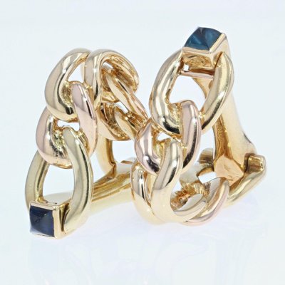 French Stirrup Cufflinks in 18K Yellow Gold with Sapphire, 1960s-OLU-1229992