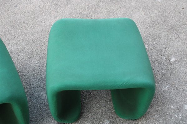 French Stools with Green Fabric, 1970s, Set of 2-EH-1728759