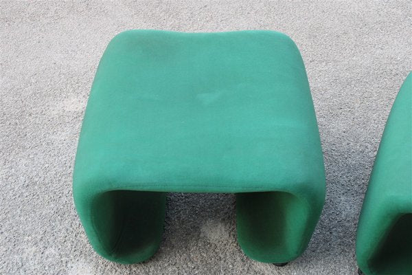 French Stools with Green Fabric, 1970s, Set of 2-EH-1728759