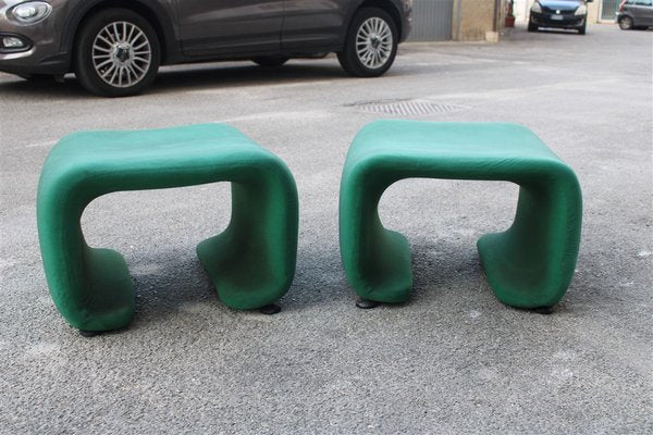 French Stools with Green Fabric, 1970s, Set of 2-EH-1728759