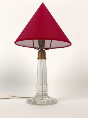 French Table Lamp with Cut Glass Base and Red Silk Shade, 1940s-BAF-763409