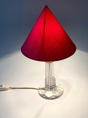 French Table Lamp with Cut Glass Base and Red Silk Shade, 1940s-BAF-763409