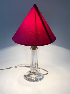 French Table Lamp with Cut Glass Base and Red Silk Shade, 1940s-BAF-763409