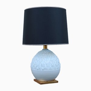 French Table Lamp with Pinecone in Porcelain, Brass & Black Silk in the Style of Maison Jansen, 1970s-EH-699733