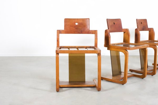 French Teak Wood and Acrylic Glass Chairs, 1960s, Set of 4-QT-1263345