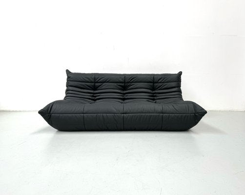 French Togo 3-Seater Sofa in Matt Black Leather by Michel Ducaroy for Ligne Roset-XLZ-1917872