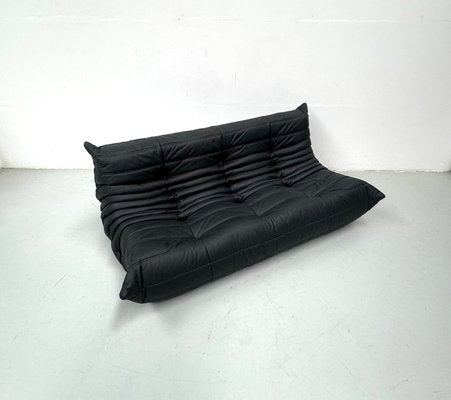 French Togo 3-Seater Sofa in Matt Black Leather by Michel Ducaroy for Ligne Roset-XLZ-1917872