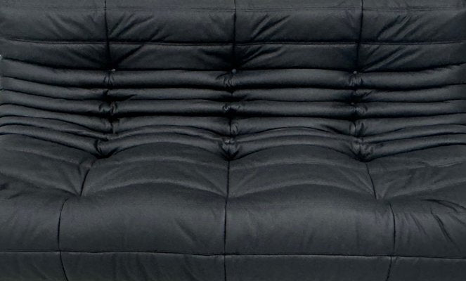 French Togo 3-Seater Sofa in Matt Black Leather by Michel Ducaroy for Ligne Roset-XLZ-1917872