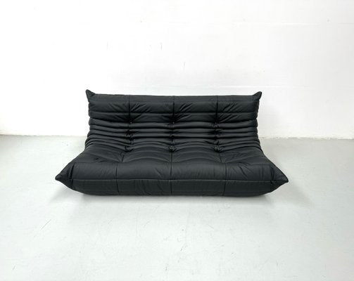 French Togo 3-Seater Sofa in Matt Black Leather by Michel Ducaroy for Ligne Roset-XLZ-1917872