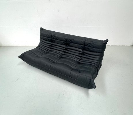 French Togo 3-Seater Sofa in Matt Black Leather by Michel Ducaroy for Ligne Roset-XLZ-1917872