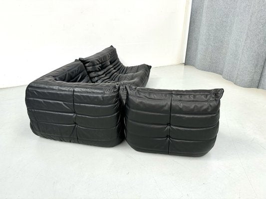 French Togo Living Room Set in Black Leather by Michel Ducaroy for Ligne Roset., Set of 3-XLZ-2041174