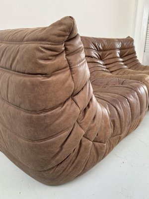 French Togo Living Room Set in Brown Pull Up Leather by Michel Ducaroy for Ligne Roset, Set of 3-XLZ-2029019