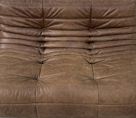 French Togo Living Room Set in Brown Pull Up Leather by Michel Ducaroy for Ligne Roset, Set of 3-XLZ-2029019