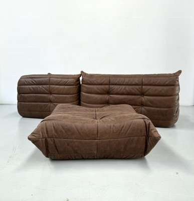 French Togo Living Room Set in Brown Pull Up Leather by Michel Ducaroy for Ligne Roset, Set of 3-XLZ-2029019