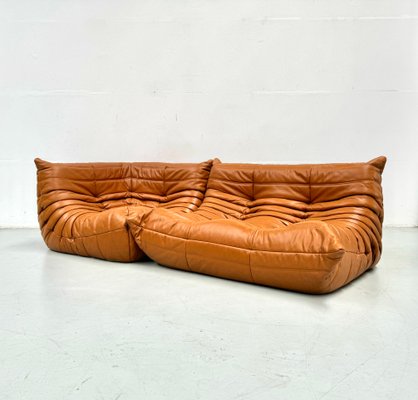 French Togo Living Room Set in Burnt Orange Leather by Michel Ducaroy for Ligne Roset, 1970s, Set of 2-XLZ-2026861