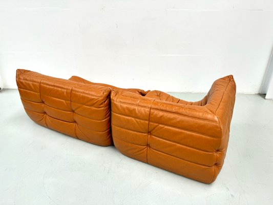 French Togo Living Room Set in Burnt Orange Leather by Michel Ducaroy for Ligne Roset, 1970s, Set of 2-XLZ-2026861