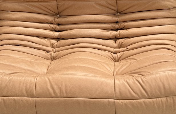 French Togo Living Room Set in Camel Brown Leather by Michel Ducaroy for Ligne Roset., Set of 4-XLZ-2031415