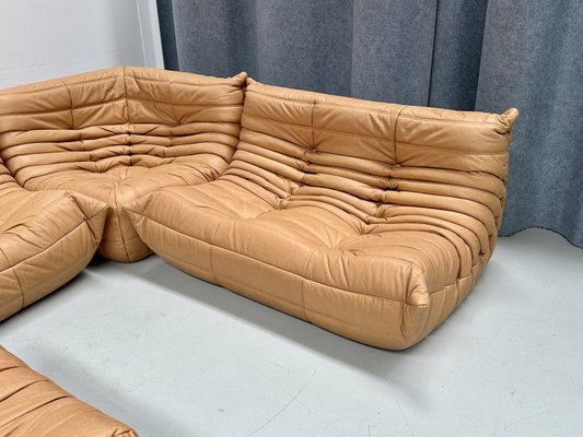 French Togo Living Room Set in Camel Brown Leather by Michel Ducaroy for Ligne Roset., Set of 4-XLZ-2031415