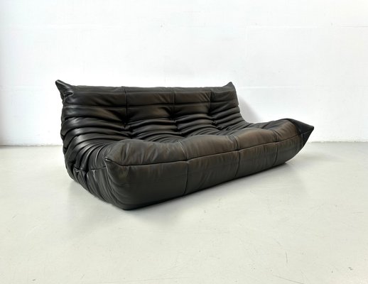 French Togo Sofa in Black Leather by Michel Ducaroy for Ligne Roset, 1970s-XLZ-2020038