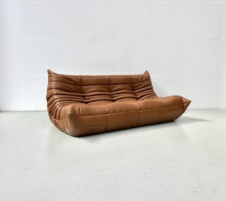 French Togo Sofa in Dark Cognac Leather by Michel Ducaroy for Ligne Roset-XLZ-2028973