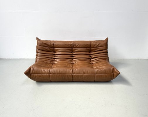 French Togo Sofa in Dark Cognac Leather by Michel Ducaroy for Ligne Roset-XLZ-2028973