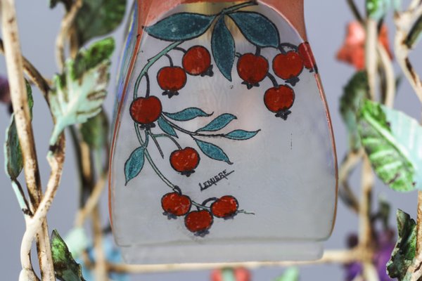 French Tole and Glass Polychrome Pastel Flower Cage Pendant Light, 1950s-KEG-1367635