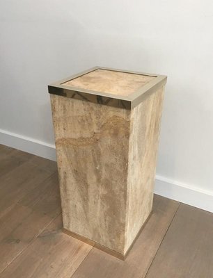 French Travertine & Brass Column, 1970s-BA-658432