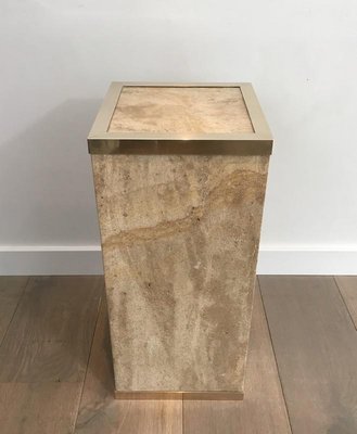 French Travertine & Brass Column, 1970s-BA-658432