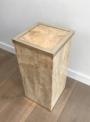 French Travertine & Brass Column, 1970s-BA-658432