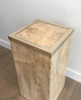 French Travertine & Brass Column, 1970s-BA-658432