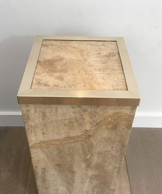 French Travertine & Brass Column, 1970s-BA-658432