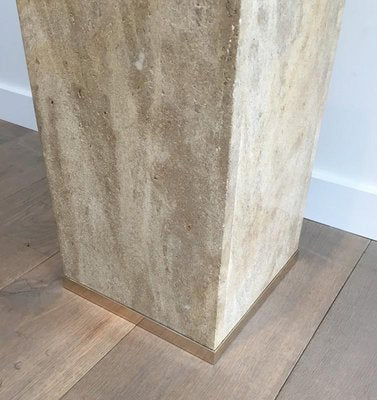 French Travertine & Brass Column, 1970s-BA-658432