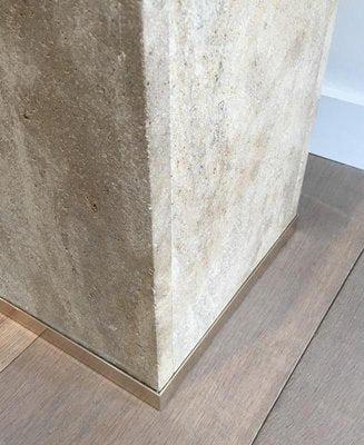 French Travertine & Brass Column, 1970s-BA-658432