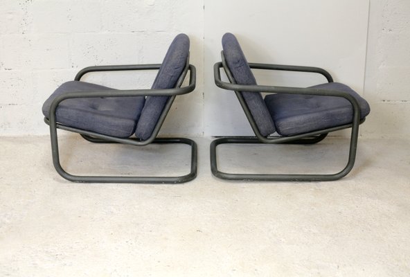 French Tubular Steel & Foam Cushions Prisunic Edition Lounge Chairs, 1973, Set of 2-MAO-843498