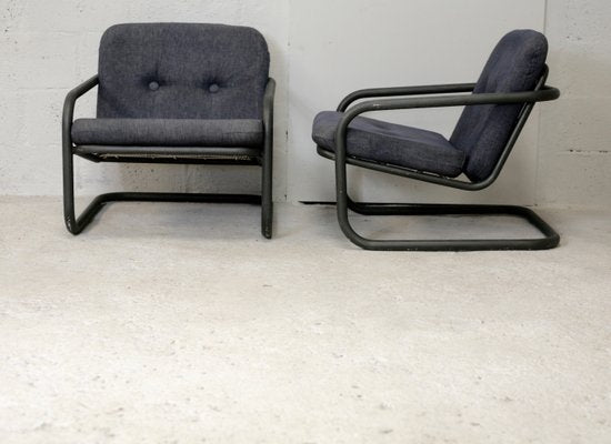 French Tubular Steel & Foam Cushions Prisunic Edition Lounge Chairs, 1973, Set of 2-MAO-843498