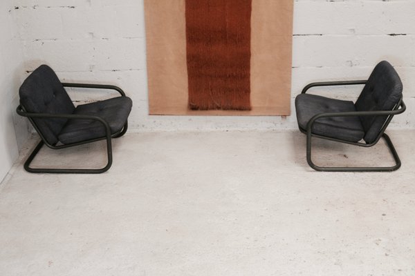 French Tubular Steel & Foam Cushions Prisunic Edition Lounge Chairs, 1973, Set of 2-MAO-843498