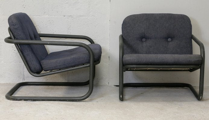 French Tubular Steel & Foam Cushions Prisunic Edition Lounge Chairs, 1973, Set of 2-MAO-843498