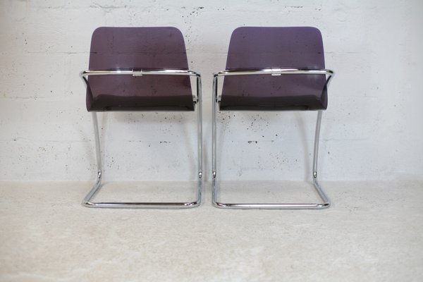 French Tubular Steel Mauve Acrylic Glass Chairs by Yves Christin for Airborne, 1970s, Set of 2-MAO-1076142