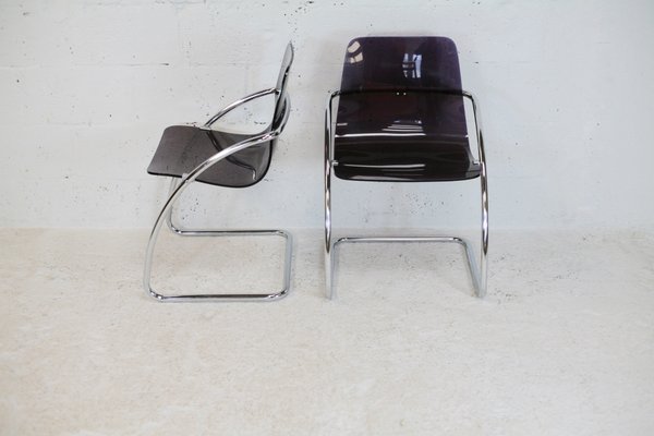 French Tubular Steel Mauve Acrylic Glass Chairs by Yves Christin for Airborne, 1970s, Set of 2-MAO-1076142