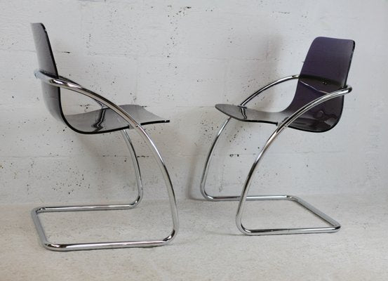 French Tubular Steel Mauve Acrylic Glass Chairs by Yves Christin for Airborne, 1970s, Set of 2-MAO-1076142