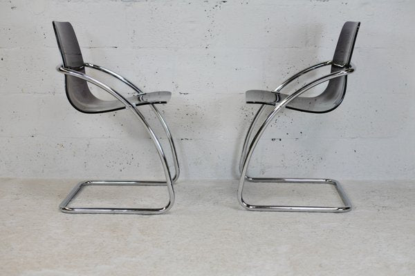 French Tubular Steel Mauve Acrylic Glass Chairs by Yves Christin for Airborne, 1970s, Set of 2-MAO-1076142