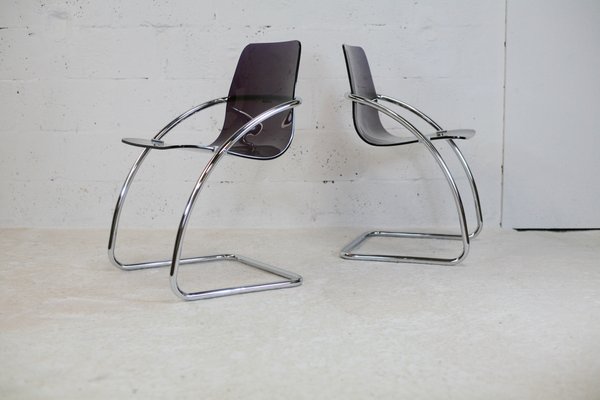 French Tubular Steel Mauve Acrylic Glass Chairs by Yves Christin for Airborne, 1970s, Set of 2-MAO-1076142