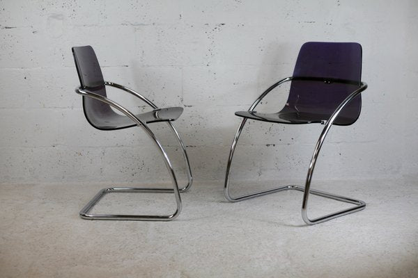 French Tubular Steel Mauve Acrylic Glass Chairs by Yves Christin for Airborne, 1970s, Set of 2-MAO-1076142