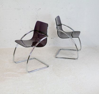 French Tubular Steel Mauve Acrylic Glass Chairs by Yves Christin for Airborne, 1970s, Set of 2-MAO-1076142